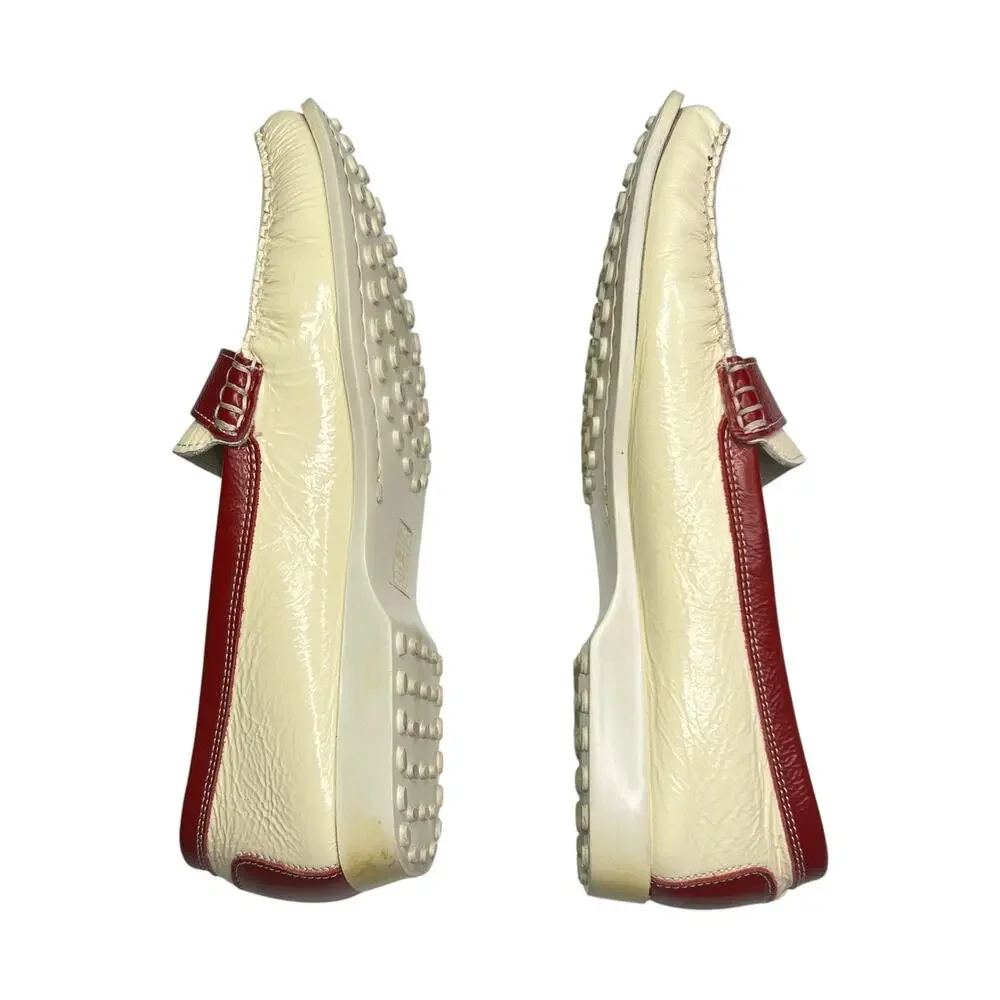 Vintage Pratesi Italy Loafers EU 41 Leather Colorblock Cream Red Buckle 80s 90s